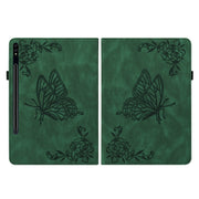 For Samsung Galaxy Tab S9+ Butterfly Flower Embossed Leather Tablet Case(Green)