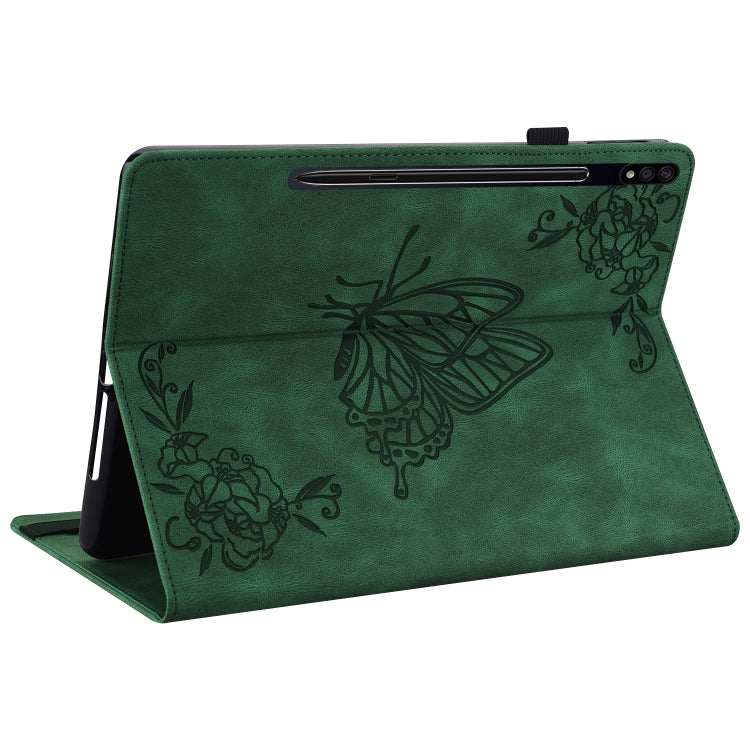 For Samsung Galaxy Tab S9+ Butterfly Flower Embossed Leather Tablet Case(Green)