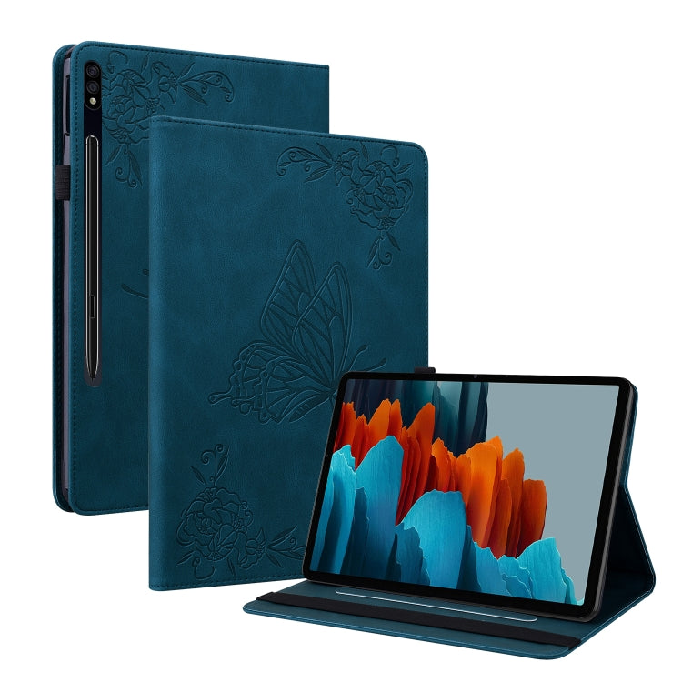 For Samsung Galaxy Tab S9+ Butterfly Flower Embossed Leather Tablet Case(Blue)