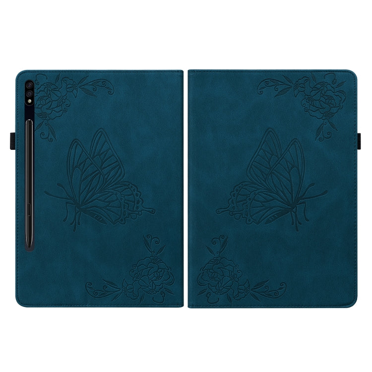 For Samsung Galaxy Tab S9+ Butterfly Flower Embossed Leather Tablet Case(Blue)