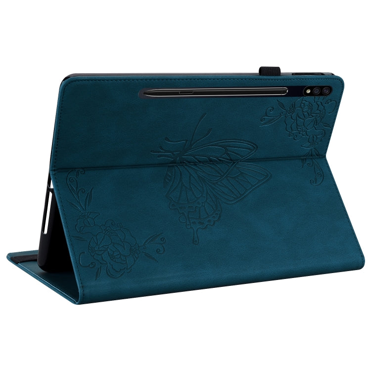 For Samsung Galaxy Tab S9+ Butterfly Flower Embossed Leather Tablet Case(Blue)