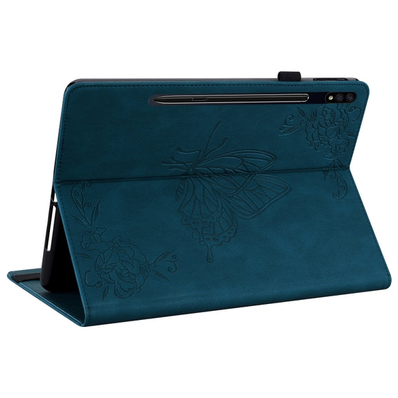 For Samsung Galaxy Tab S9+ Butterfly Flower Embossed Leather Tablet Case(Blue)