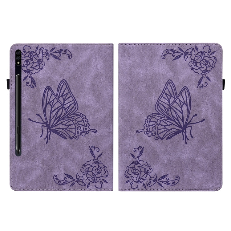 For Samsung Galaxy Tab S9+ Butterfly Flower Embossed Leather Tablet Case(Purple)