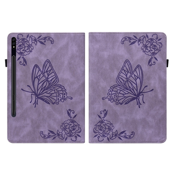 For Samsung Galaxy Tab S9+ Butterfly Flower Embossed Leather Tablet Case(Purple)