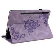 For Samsung Galaxy Tab S9+ Butterfly Flower Embossed Leather Tablet Case(Purple)