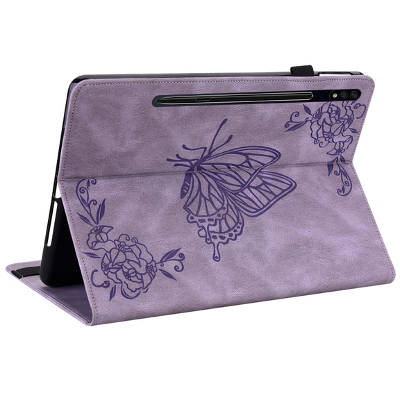 For Samsung Galaxy Tab S9+ Butterfly Flower Embossed Leather Tablet Case(Purple)