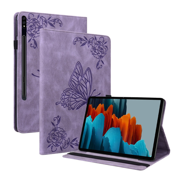 For Samsung Galaxy Tab S9+ Butterfly Flower Embossed Leather Tablet Case(Purple)