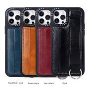For iPhone 14 Pro Photo Frame Card Wallet Wrist Strap Holder Back Cover Phone Case(Brown)