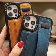 For iPhone 14 Pro Photo Frame Card Wallet Wrist Strap Holder Back Cover Phone Case(Brown)