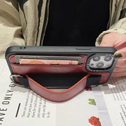 For iPhone 14 Pro Photo Frame Card Wallet Wrist Strap Holder Back Cover Phone Case(Brown)