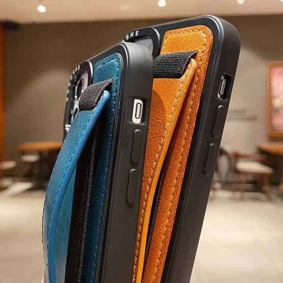 For iPhone 14 Pro Photo Frame Card Wallet Wrist Strap Holder Back Cover Phone Case(Brown)