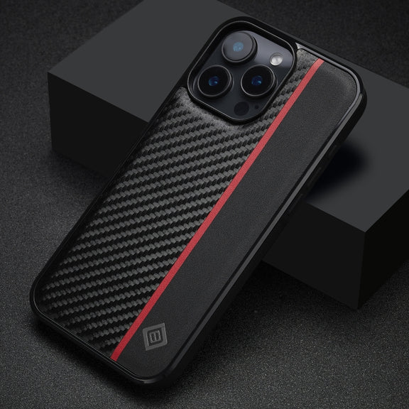 For iPhone 16 Pro Max LC.IMEEKE 3 in 1 Carbon Fiber Texture Shockproof Phone Case(Black)