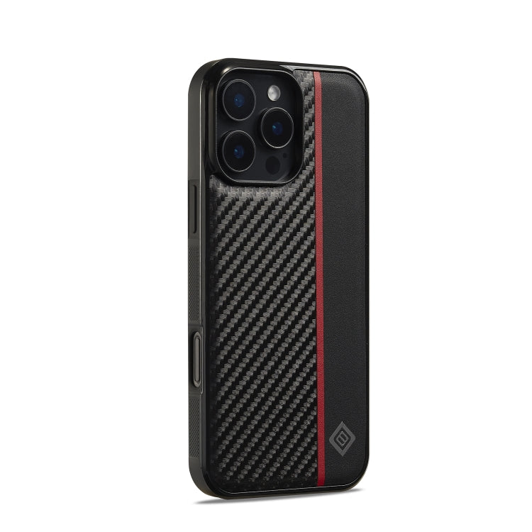 For iPhone 16 Pro LC.IMEEKE 3 in 1 Carbon Fiber Texture Shockproof Phone Case(Black)