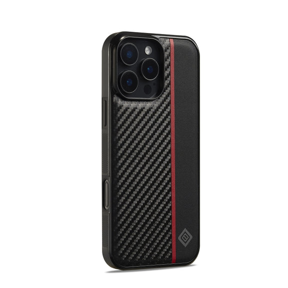 For iPhone 16 Pro LC.IMEEKE 3 in 1 Carbon Fiber Texture Shockproof Phone Case(Black)