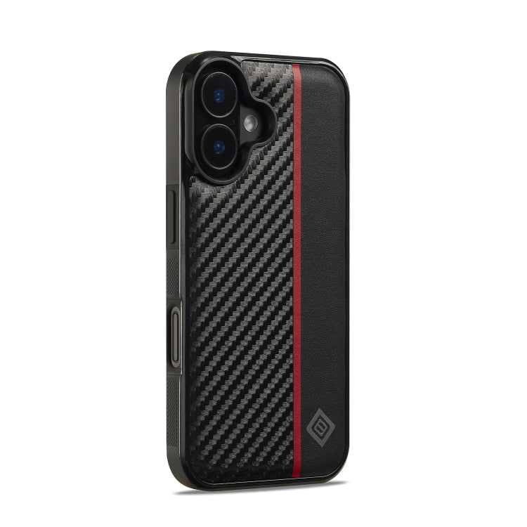 For iPhone 16 Plus LC.IMEEKE 3 in 1 Carbon Fiber Texture Shockproof Phone Case(Black)