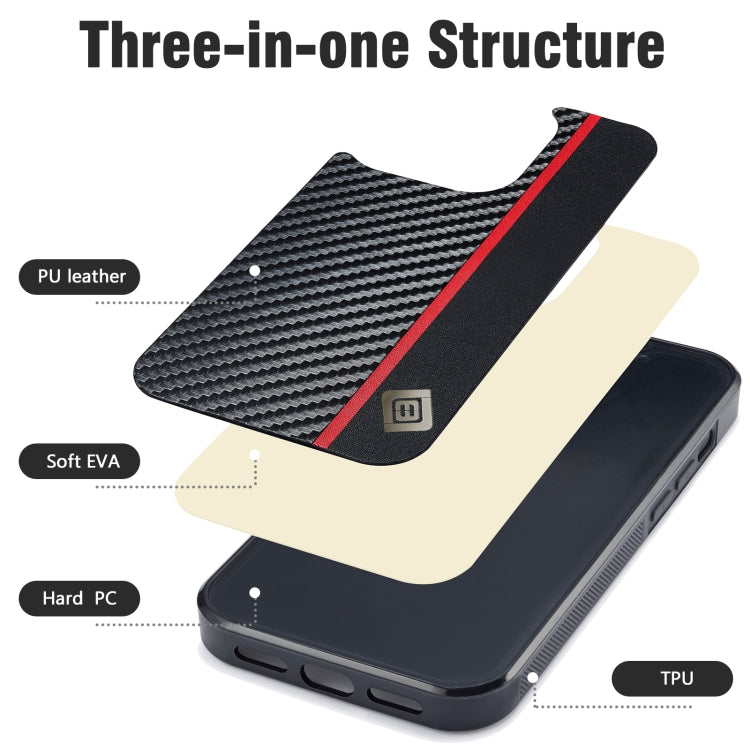 For iPhone 16 LC.IMEEKE 3 in 1 Carbon Fiber Texture Shockproof Phone Case(Black)