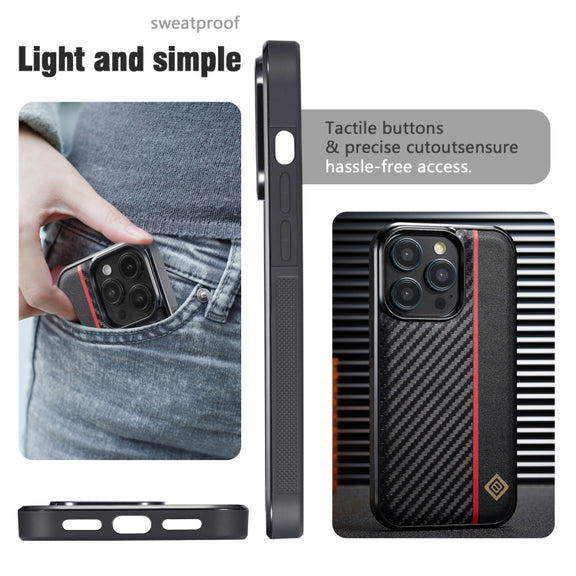 For iPhone 16 LC.IMEEKE 3 in 1 Carbon Fiber Texture Shockproof Phone Case(Black)