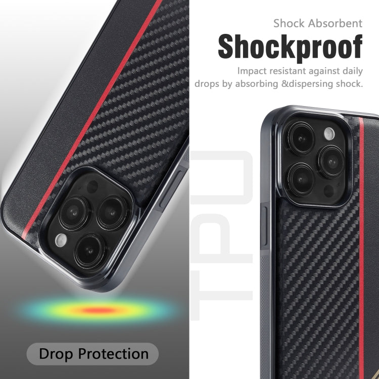 For iPhone 16 LC.IMEEKE 3 in 1 Carbon Fiber Texture Shockproof Phone Case(Black)