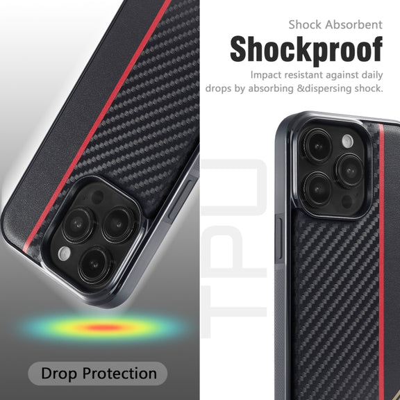 For iPhone 16 LC.IMEEKE 3 in 1 Carbon Fiber Texture Shockproof Phone Case(Black)