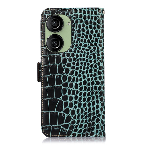For Asus ZenFone 10 / ZenFone 9  Crocodile Top Layer Cowhide Leather Phone Case(Green)