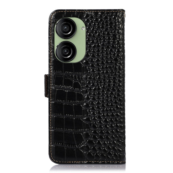 For Asus ZenFone 10 / ZenFone 9  Crocodile Top Layer Cowhide Leather Phone Case(Black)