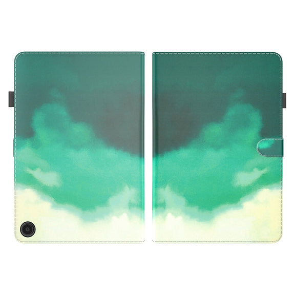 For Amazon Fire Max 11 Watercolor Pattern Flip Leather Tablet Case(Cyan Green)