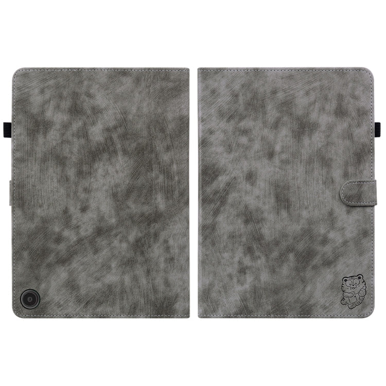 For Amazon Fire Max 11 Tiger Pattern Flip Leather Tablet Case(Grey)