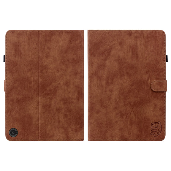 For Amazon Fire Max 11 Tiger Pattern Flip Leather Tablet Case(Brown)