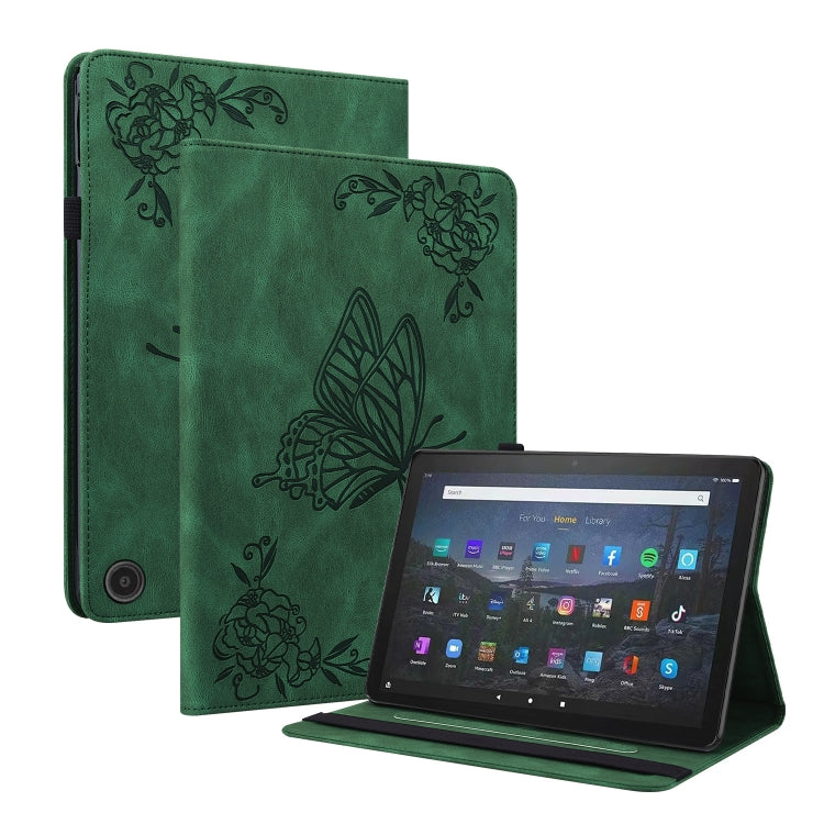 For Amazon Fire Max 11 Butterfly Flower Embossed Leather Tablet Case(Green)