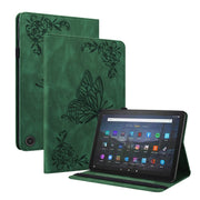 For Amazon Fire Max 11 Butterfly Flower Embossed Leather Tablet Case(Green)