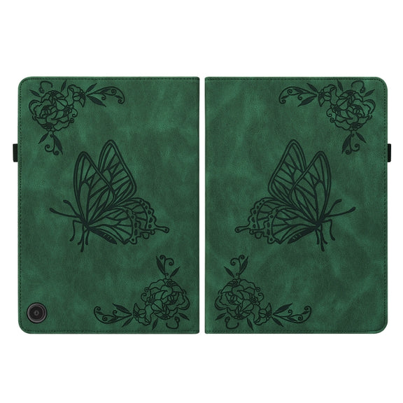 For Amazon Fire Max 11 Butterfly Flower Embossed Leather Tablet Case(Green)