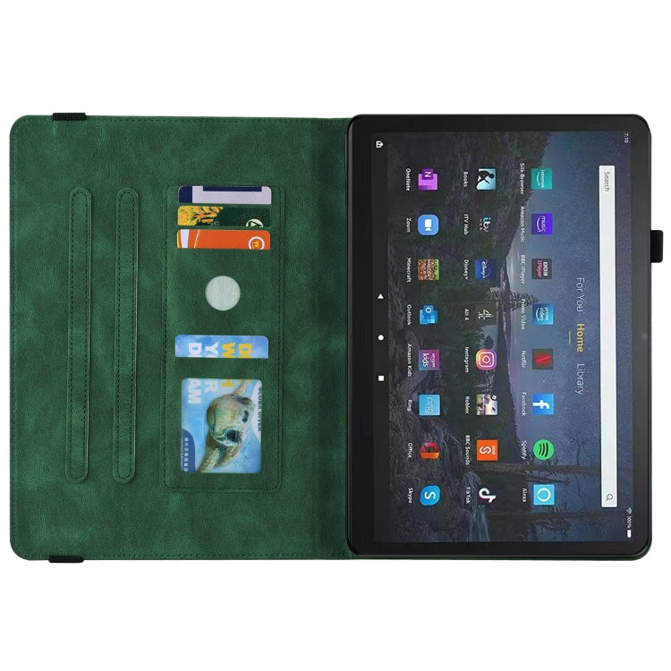 For Amazon Fire Max 11 Butterfly Flower Embossed Leather Tablet Case(Green)