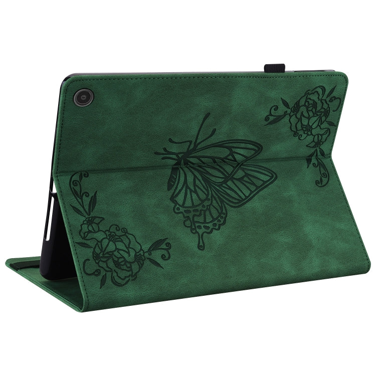 For Amazon Fire Max 11 Butterfly Flower Embossed Leather Tablet Case(Green)