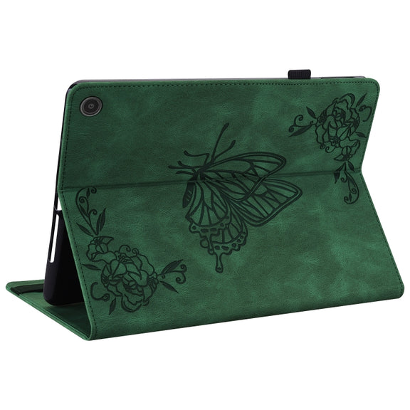 For Amazon Fire Max 11 Butterfly Flower Embossed Leather Tablet Case(Green)