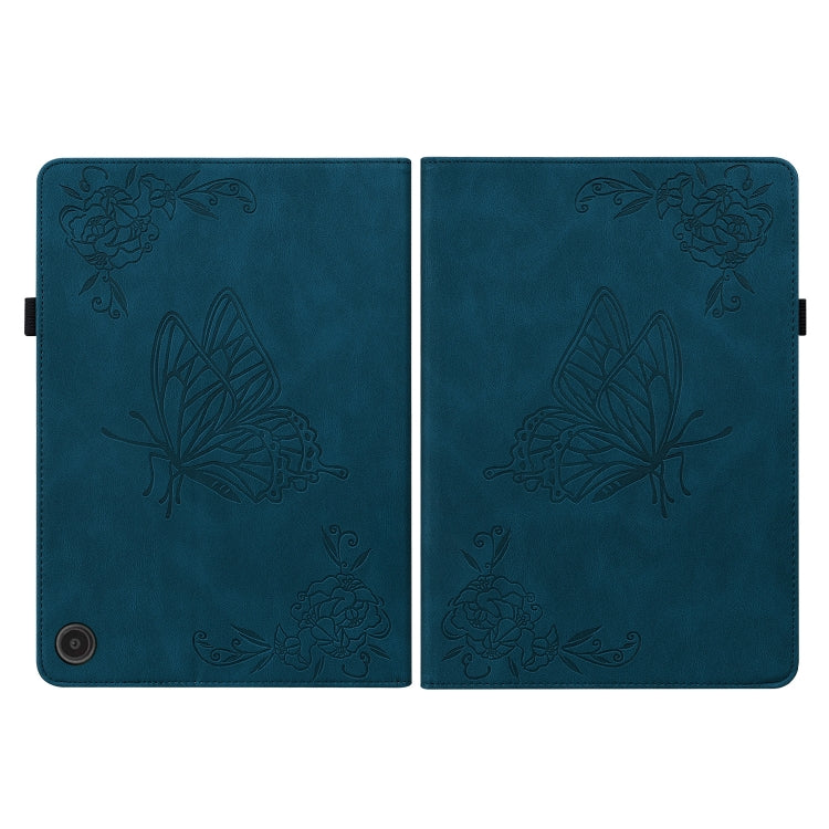 For Amazon Fire Max 11 Butterfly Flower Embossed Leather Tablet Case(Blue)