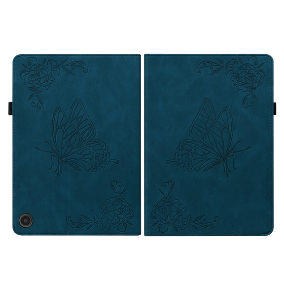 For Amazon Fire Max 11 Butterfly Flower Embossed Leather Tablet Case(Blue)