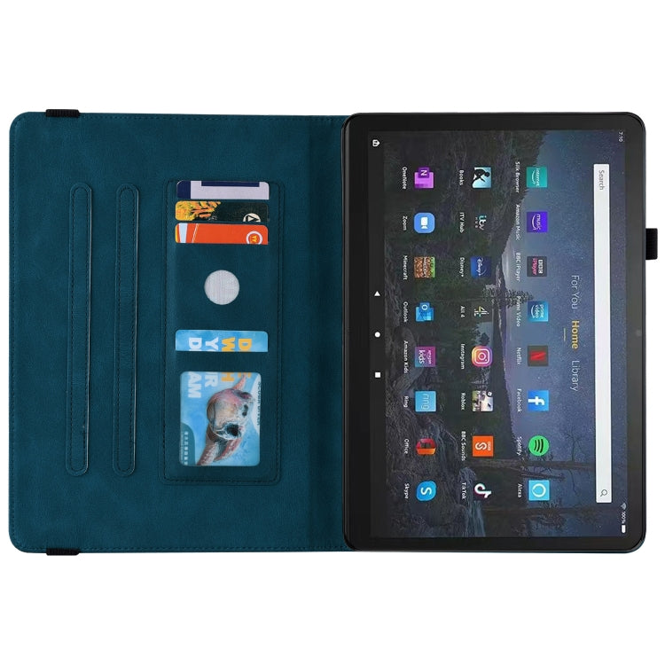 For Amazon Fire Max 11 Butterfly Flower Embossed Leather Tablet Case(Blue)