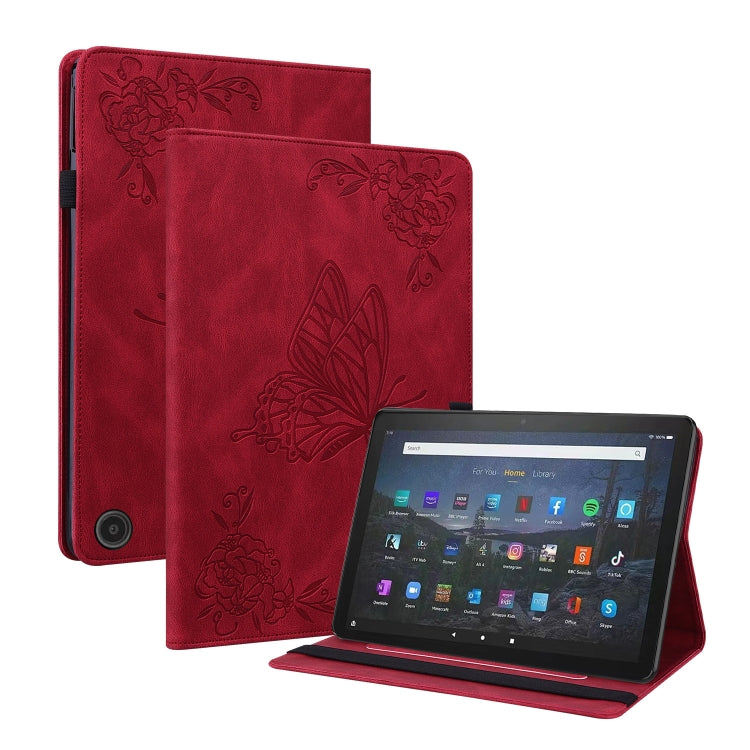 For Amazon Fire Max 11 Butterfly Flower Embossed Leather Tablet Case(Red)