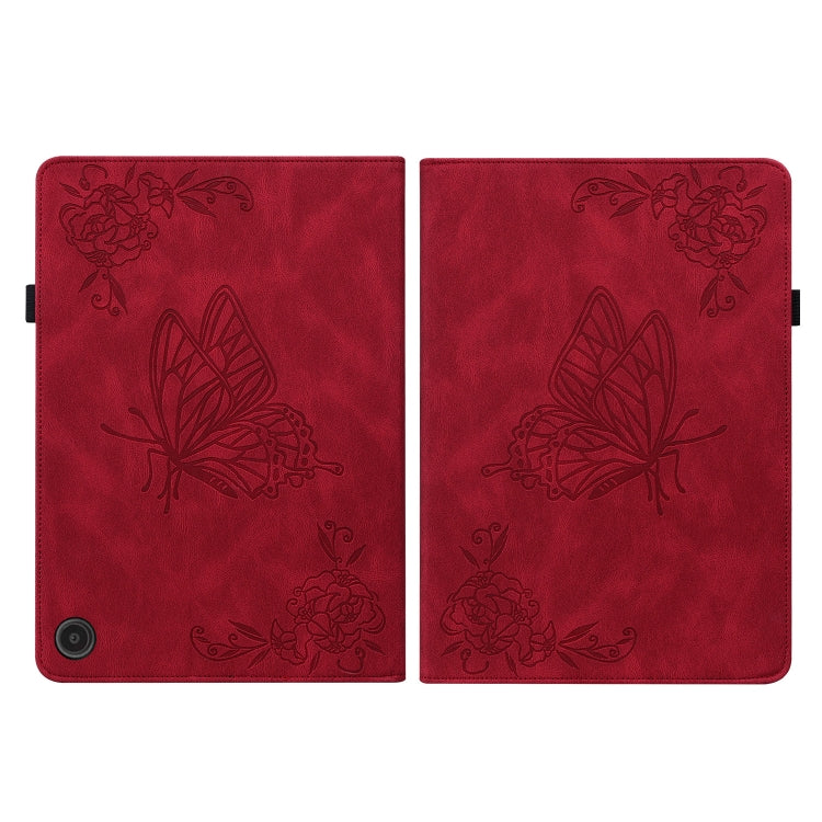 For Amazon Fire Max 11 Butterfly Flower Embossed Leather Tablet Case(Red)