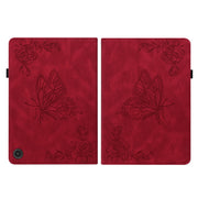 For Amazon Fire Max 11 Butterfly Flower Embossed Leather Tablet Case(Red)