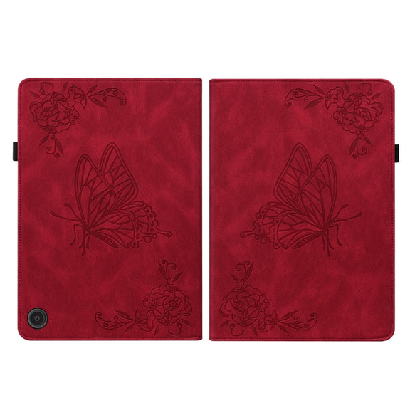 For Amazon Fire Max 11 Butterfly Flower Embossed Leather Tablet Case(Red)