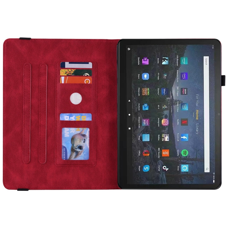 For Amazon Fire Max 11 Butterfly Flower Embossed Leather Tablet Case(Red)