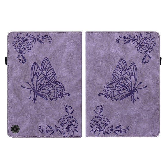 For Amazon Fire Max 11 Butterfly Flower Embossed Leather Tablet Case(Purple)
