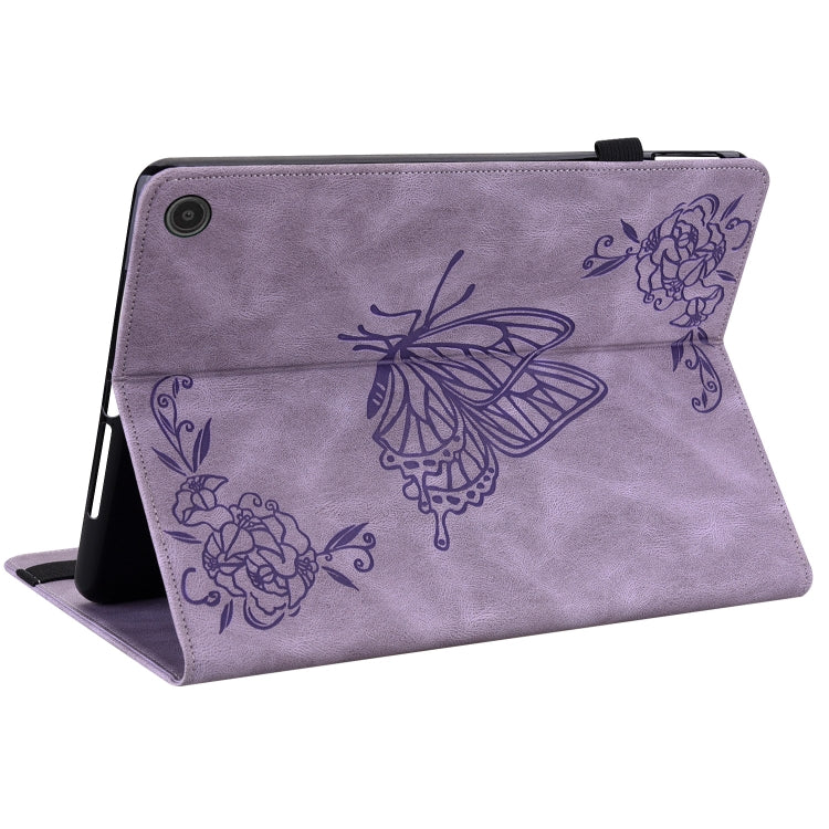 For Amazon Fire Max 11 Butterfly Flower Embossed Leather Tablet Case(Purple)