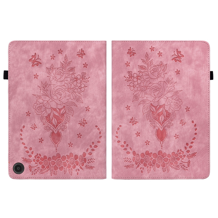 For Amazon Fire Max 11 Butterfly Rose Embossed Leather Tablet Case(Pink)