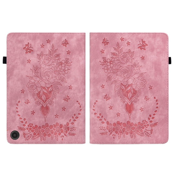 For Amazon Fire Max 11 Butterfly Rose Embossed Leather Tablet Case(Pink)