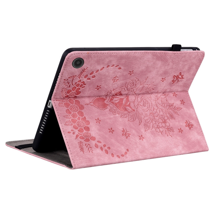 For Amazon Fire Max 11 Butterfly Rose Embossed Leather Tablet Case(Pink)