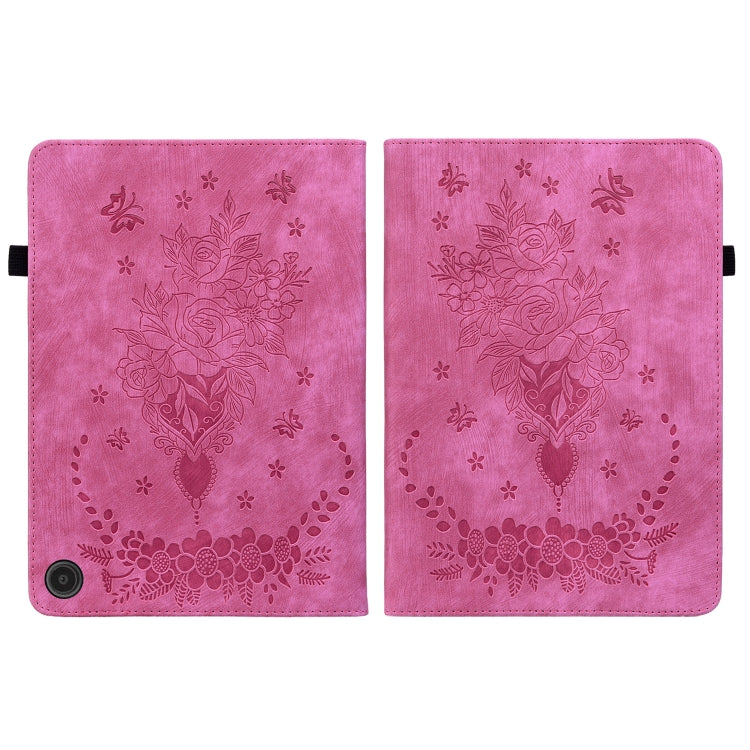 For Amazon Fire Max 11 Butterfly Rose Embossed Leather Tablet Case(Rose Red)