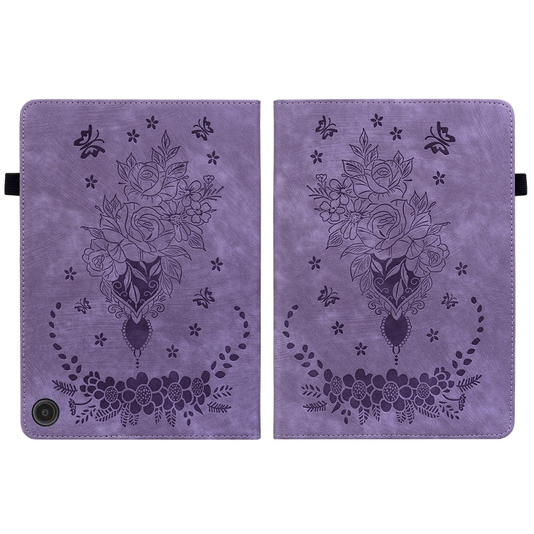 For Amazon Fire Max 11 Butterfly Rose Embossed Leather Tablet Case(Purple)