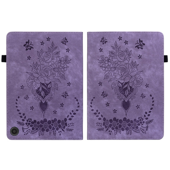 For Amazon Fire Max 11 Butterfly Rose Embossed Leather Tablet Case(Purple)